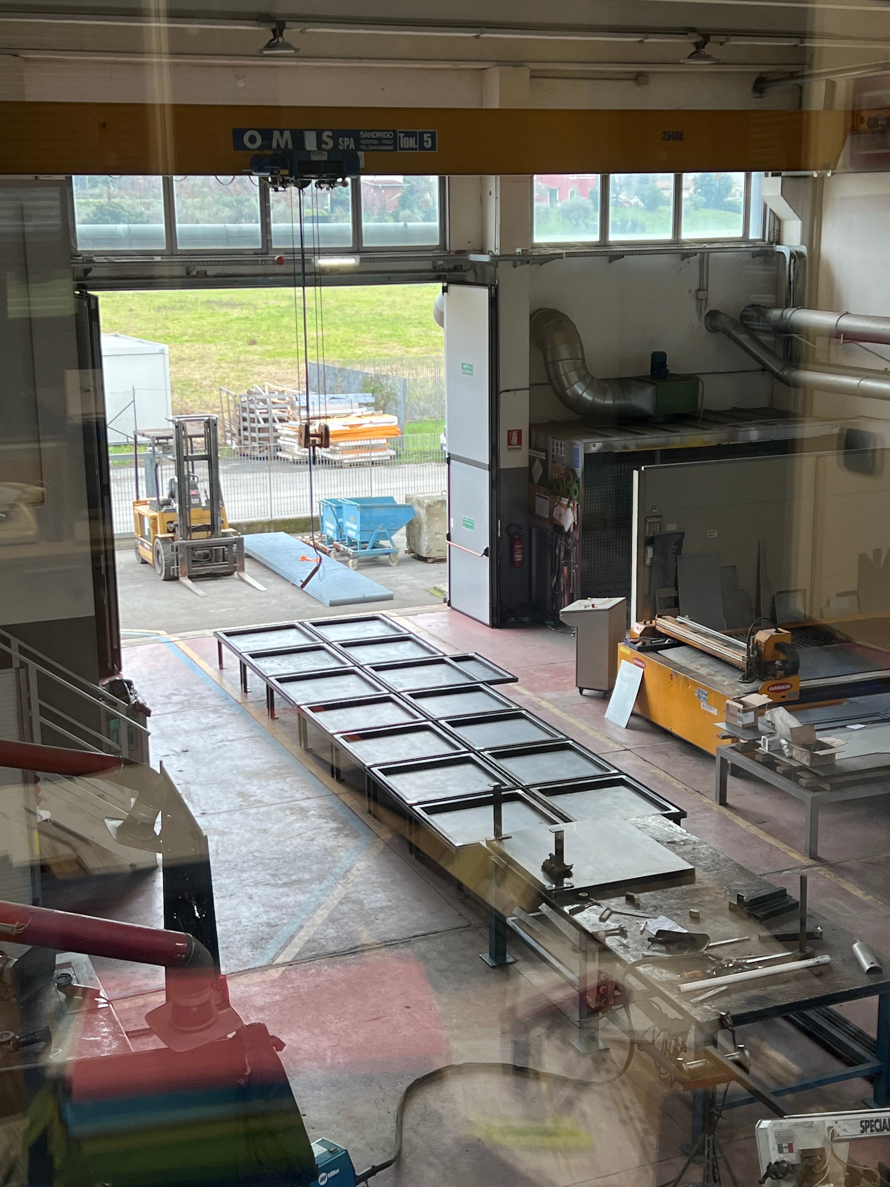 Steel base frames seen from above