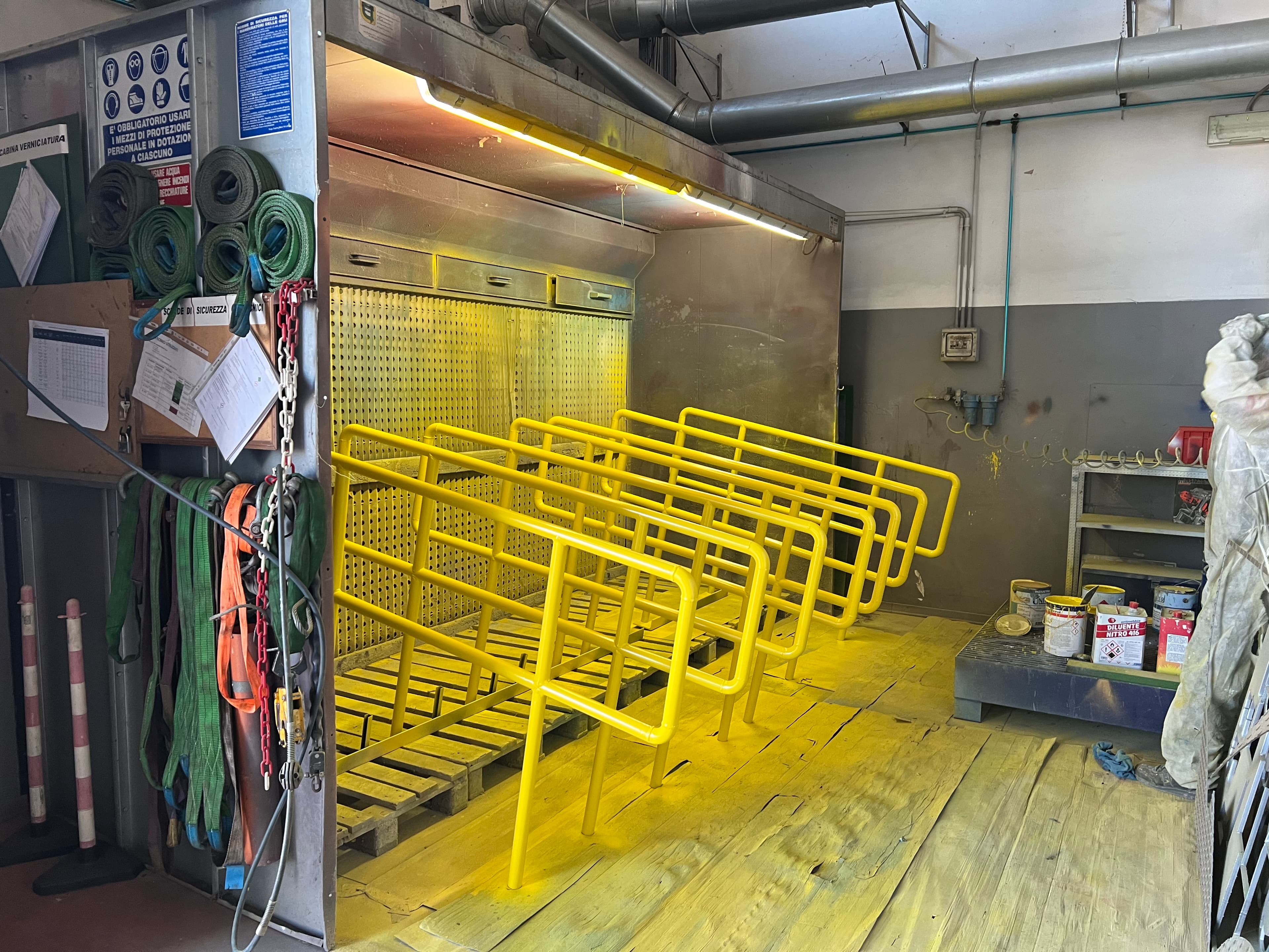 Painted railings in the paint booth
