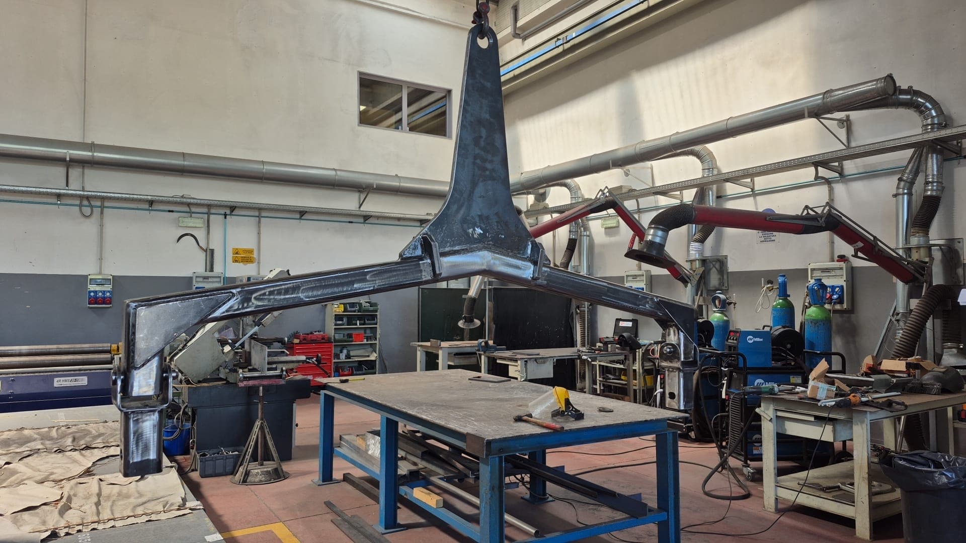 Metalwork workshop with workbenches