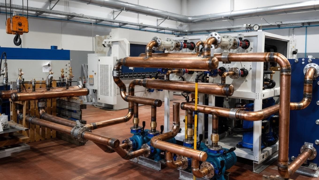 Impianto HVAC con tubazioni in rame assemblato in officina