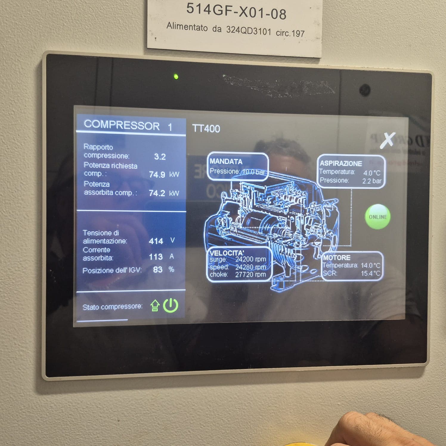 Compressor monitoring touch panel