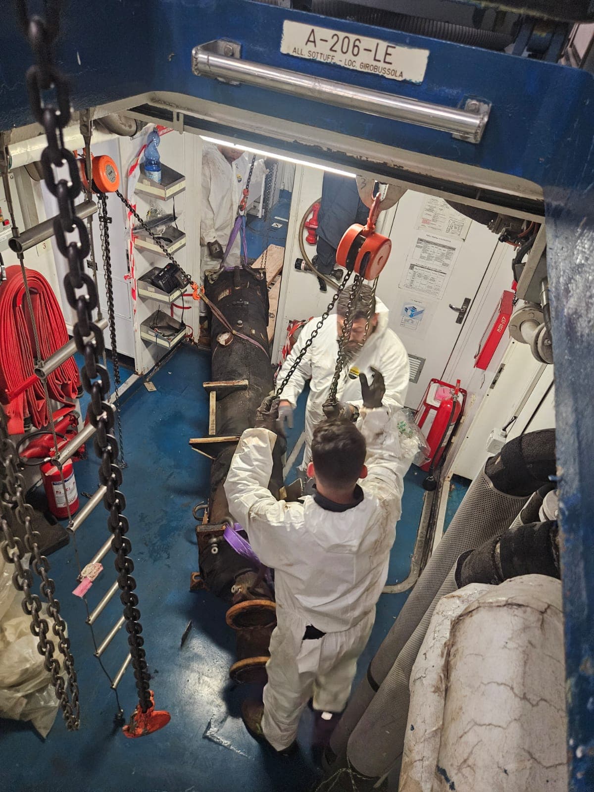 Technical team working on board